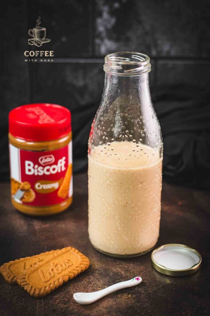 Biscoff coffee creamer filled in gorgeous preserving bottle.