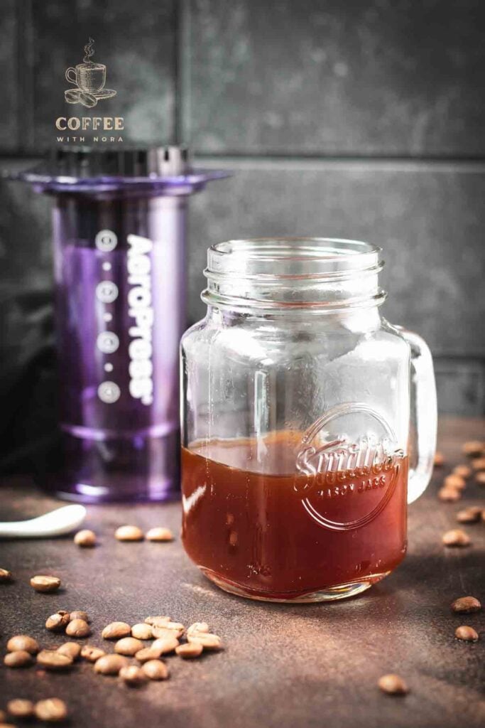 Aeropress coffee in mason jar.