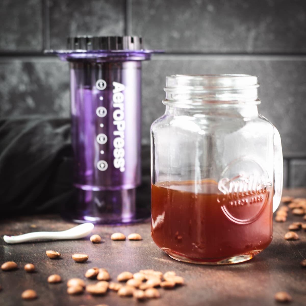 Aeropress coffee in mason jar.