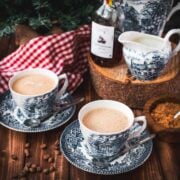 Alpine coffee served in pretty, traditional blue and white patterned coffee set.