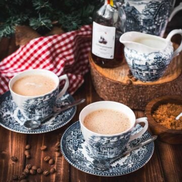 Alpine coffee served in pretty, traditional blue and white patterned coffee set.