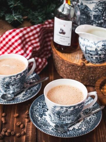 Alpine coffee served in pretty, traditional blue and white patterned coffee set.