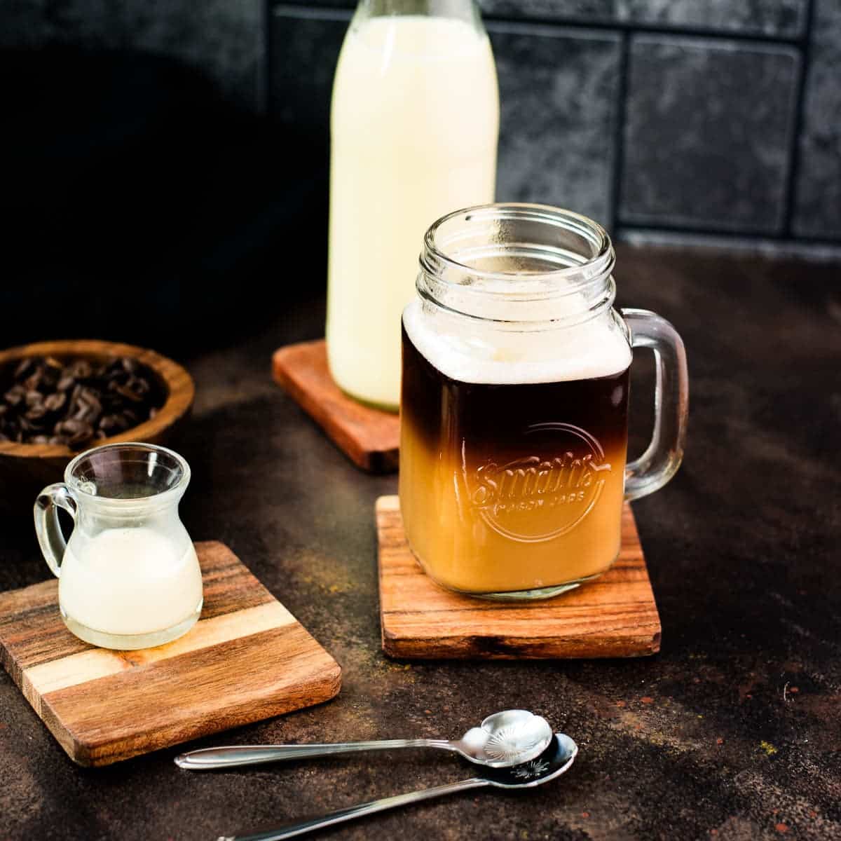 Delicious homemade coffee creamer in preserving jar.
