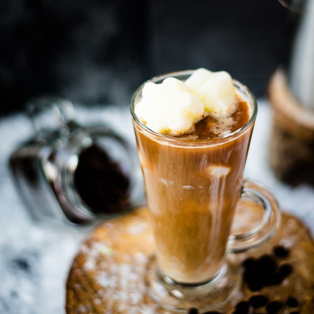 Divine iced coffee with snowflake shaped milk cubes.