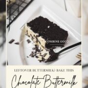 Divine chocolate buttermilk loaf cake with white chocolate frosting, sprinkled with chocolate shavings.