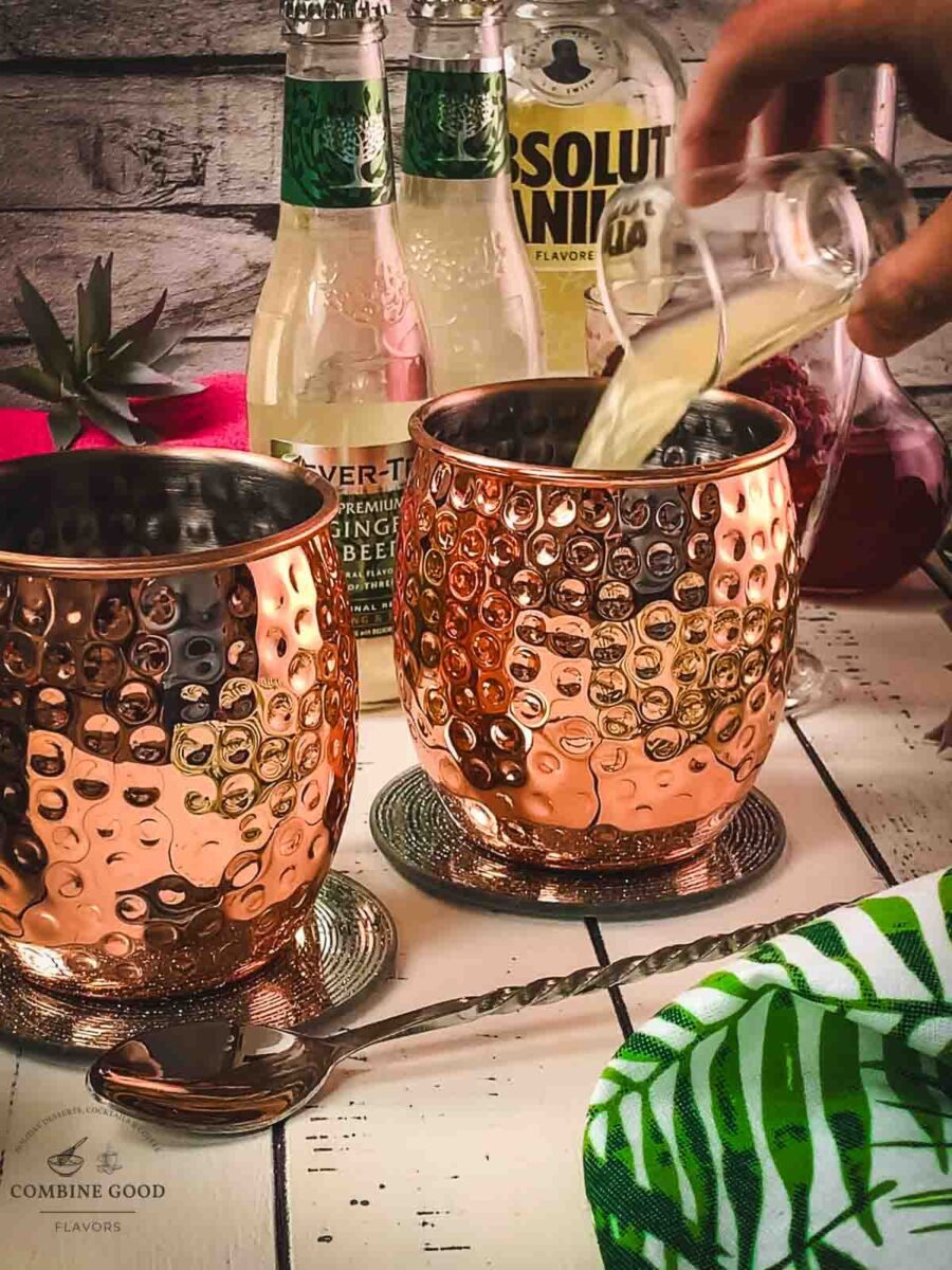Add lime juice to the copper mug.