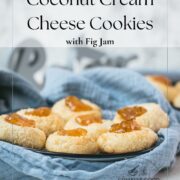 Delicious fig jam cookies, placed on a blue white plate.