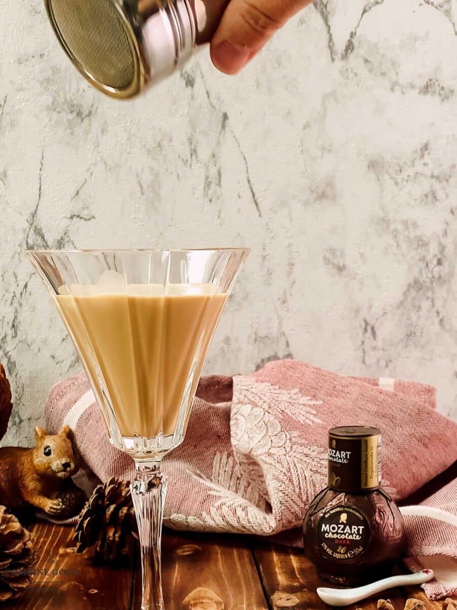 Fresh nutmeg dusted over a creamy Brandy Alexander