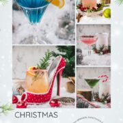 Collage of festive Christmas cranberry cocktails in red and pink shades, including sparkling drinks, cranberry mules, martinis, and whiskey cocktails with holiday garnishes.