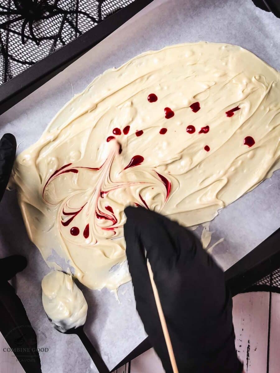 Swirl the syrup through the chocolate.