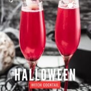 Spooky red Halloween cocktails, garnished with lychee eyeballs and served in a spooky location.