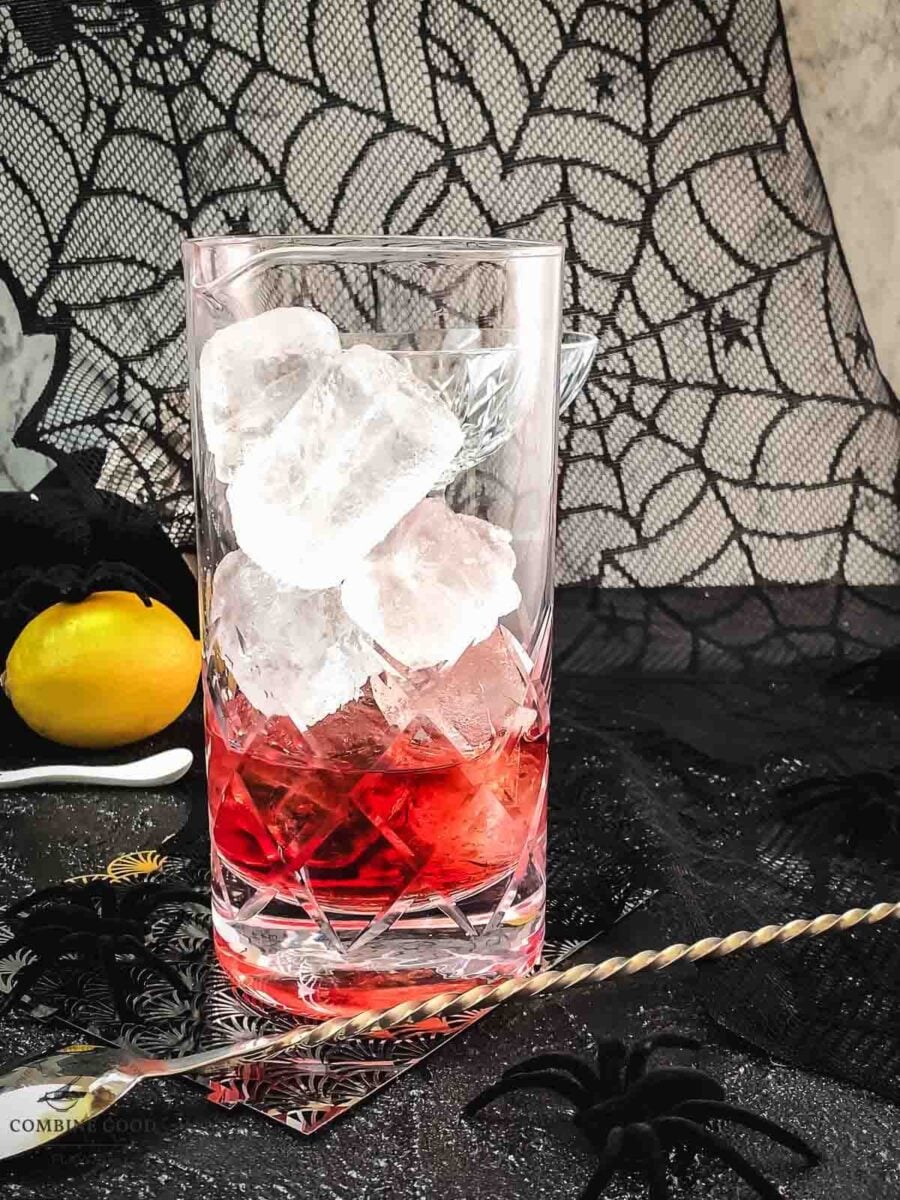 Add ice to the mixing glass.