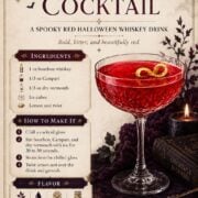 Old Pal cocktail infographic with bourbon, Campari, dry vermouth, lemon zest, and simple mixing instructions in an elegant Halloween design.
