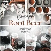 Halloween chocolate muffins with root beer and step-by-step baking process