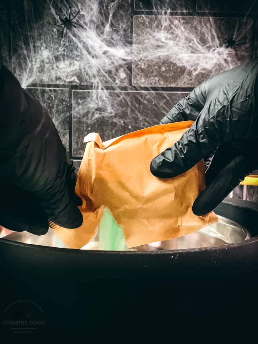 Adding Lime gelatin to the mixing bowl