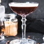 Brown sugar espresso martini placed on mirrored coaster.